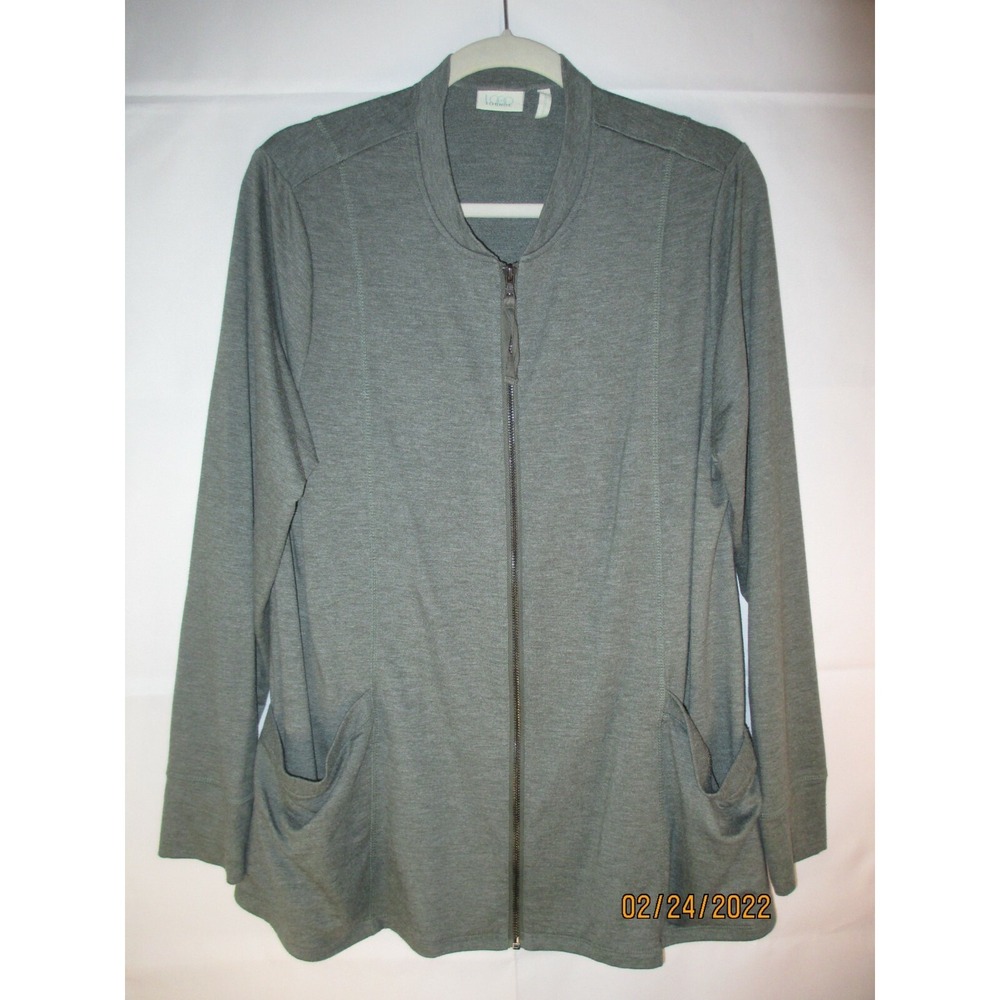 LOGO Lounge by Lori Goldstein French Terry Zip Jkt w Front Pockets S112 - Size L